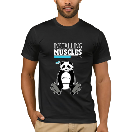 tee shirt panda installing muscle