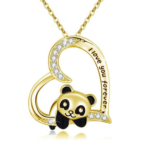 collier panda diamant or