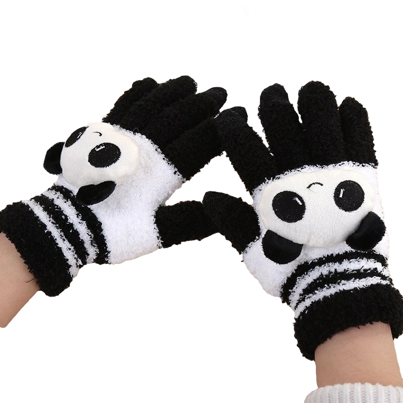 gants tete panda noirs