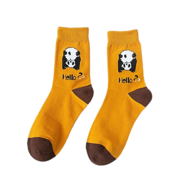 chaussette marron et jaune panda