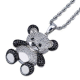 collier panda surfeur pierres incrustes argent