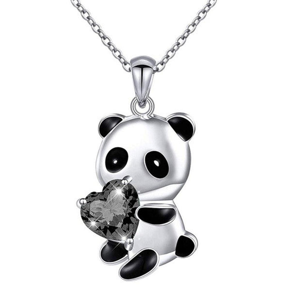 collier motifs panda en acier inoxydable