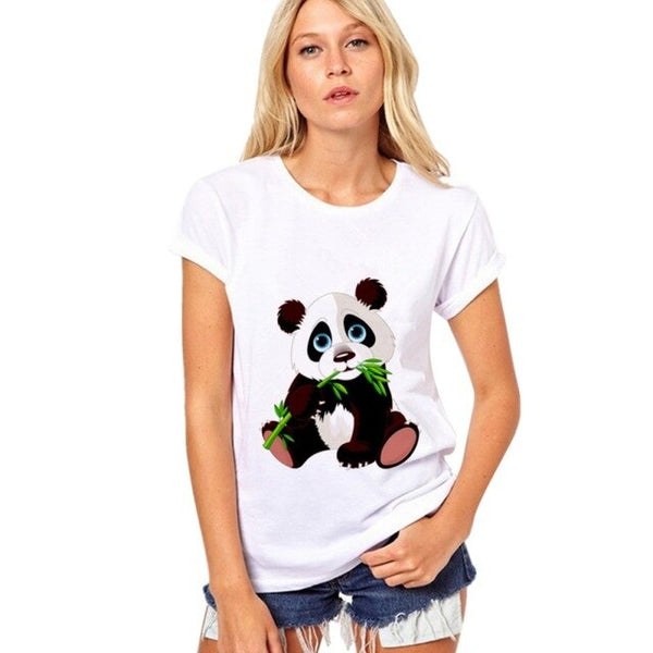 t shirt panda mangeur de bambou yeux bleus pour femme